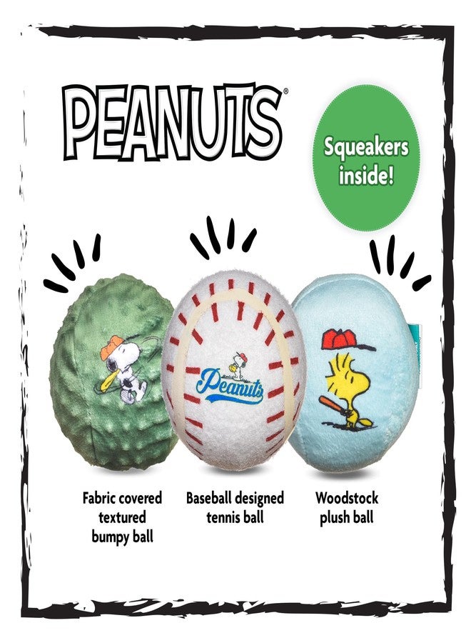 Peanuts for Pets Snoopy The Athlete Multi-Material Dog Ball Toy, 3-Pack - Squeaky, Interactive Dog Toys with Multiple Textures, Perfect for Fetch and Chew - Featuring Snoopy and Woodstock Designs - Image 2